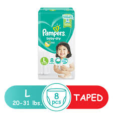 PAMPERS BABY DRY REG LRG 8`S